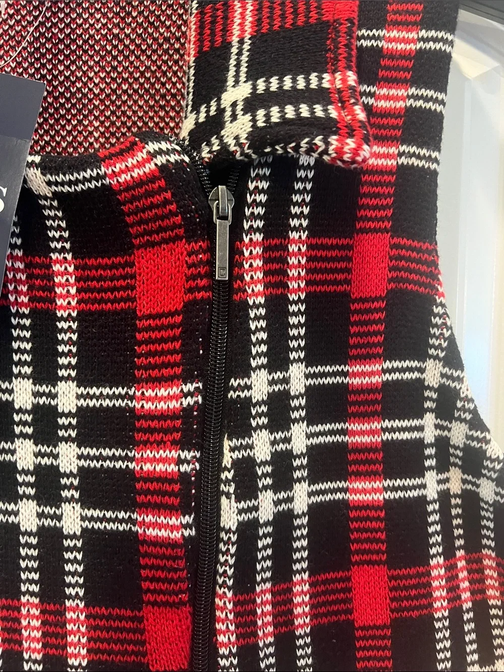 Chaps Red Black White Plaid Sleeveless Collared Vest